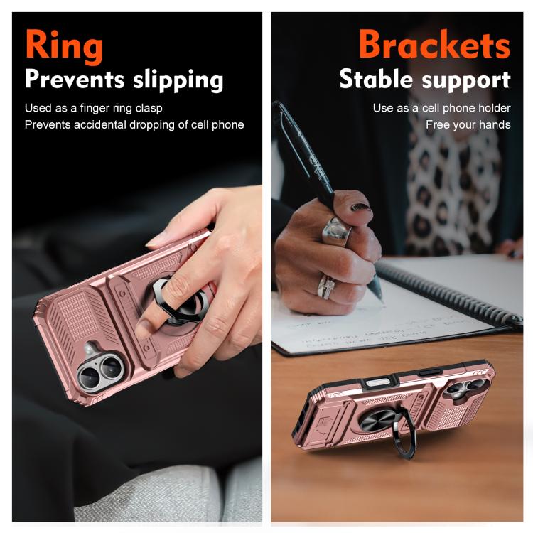 For iPhone 17 TPU+PC Shockproof Card Phone Case with Metal Ring Holder