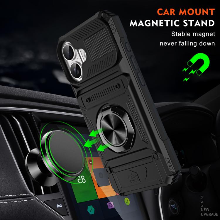 For iPhone 17 TPU+PC Shockproof Card Phone Case with Metal Ring Holder