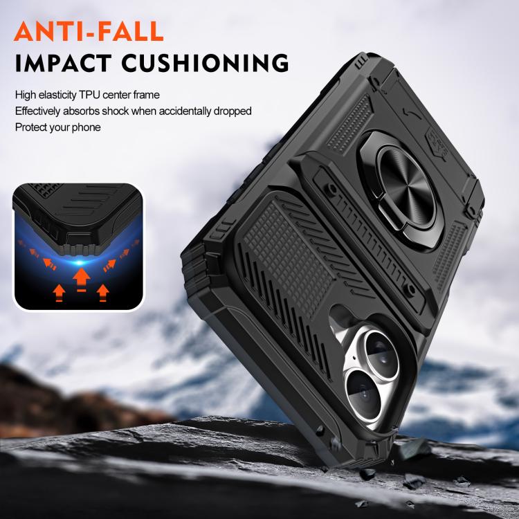 For iPhone 17 TPU+PC Shockproof Card Phone Case with Metal Ring Holder