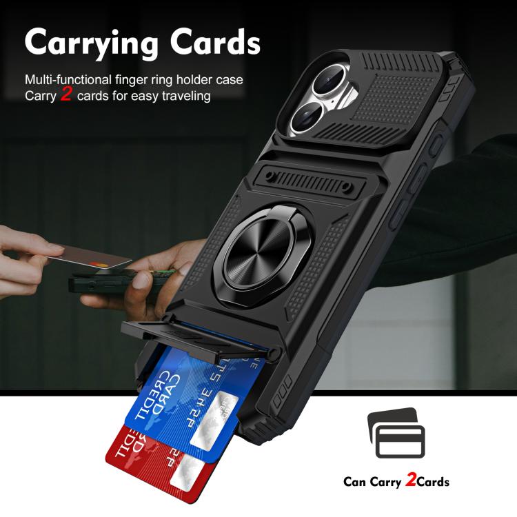 For iPhone 17 TPU+PC Shockproof Card Phone Case with Metal Ring Holder