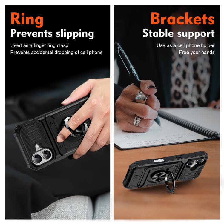 For iPhone 17 TPU+PC Shockproof Card Phone Case with Metal Ring Holder