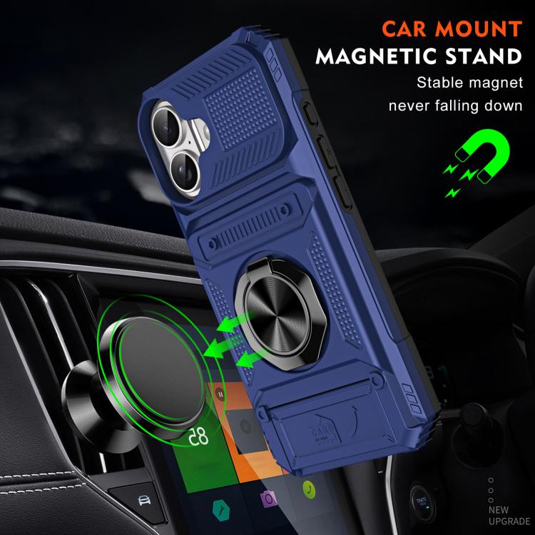 For iPhone 17 TPU+PC Shockproof Card Phone Case with Metal Ring Holder