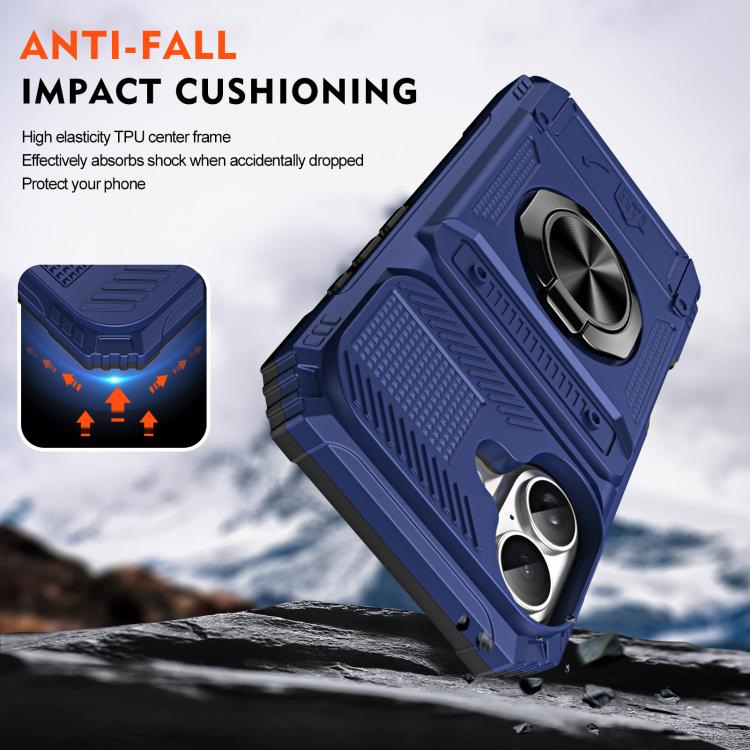 For iPhone 17 TPU+PC Shockproof Card Phone Case with Metal Ring Holder