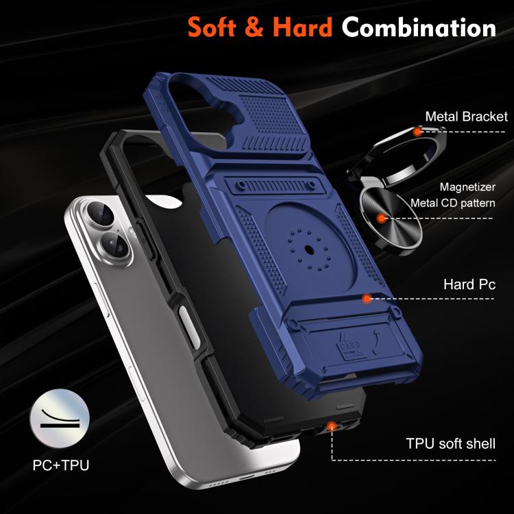 For iPhone 17 TPU+PC Shockproof Card Phone Case with Metal Ring Holder