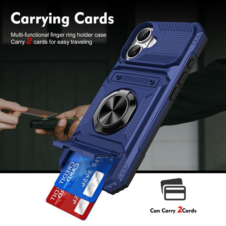 For iPhone 17 TPU+PC Shockproof Card Phone Case with Metal Ring Holder
