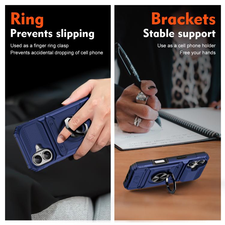 For iPhone 17 TPU+PC Shockproof Card Phone Case with Metal Ring Holder