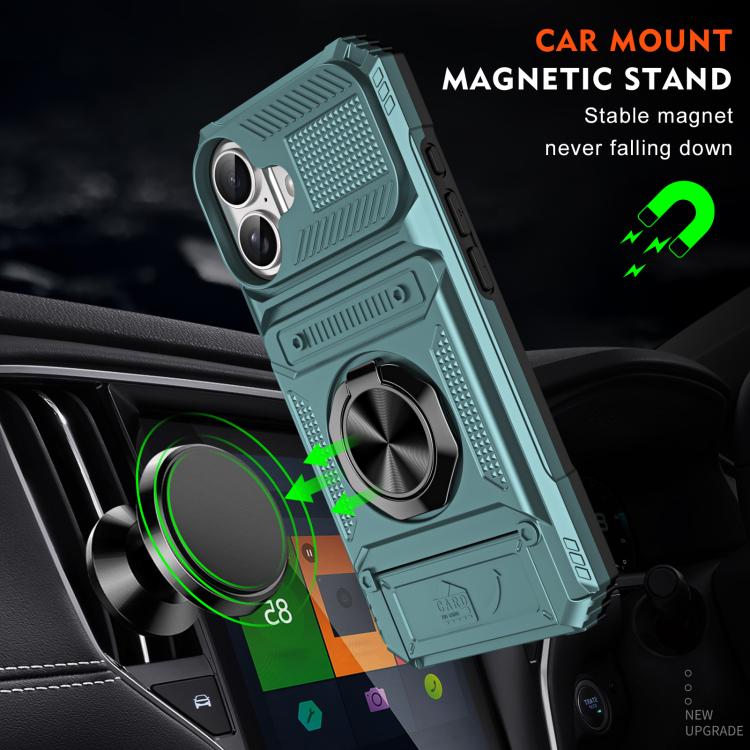For iPhone 17 TPU+PC Shockproof Card Phone Case with Metal Ring Holder