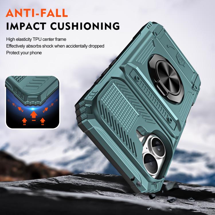 For iPhone 17 TPU+PC Shockproof Card Phone Case with Metal Ring Holder