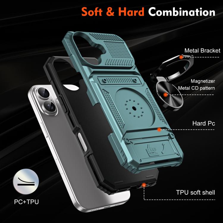 For iPhone 17 TPU+PC Shockproof Card Phone Case with Metal Ring Holder