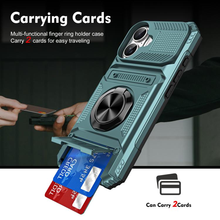 For iPhone 17 TPU+PC Shockproof Card Phone Case with Metal Ring Holder