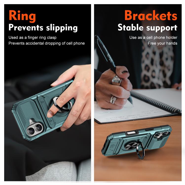 For iPhone 17 TPU+PC Shockproof Card Phone Case with Metal Ring Holder