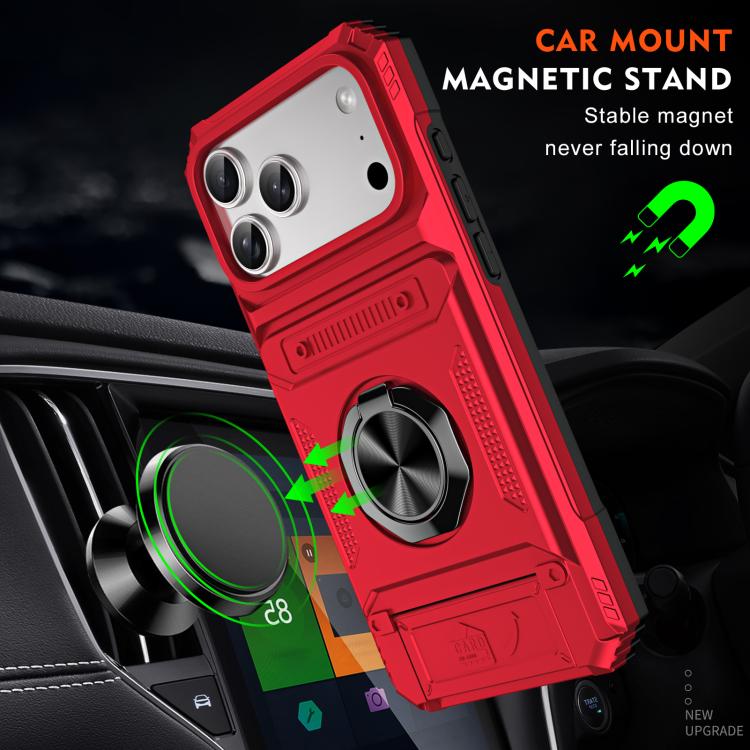 For iPhone 17 Pro TPU+PC Shockproof Card Phone Case with Metal Ring Holder