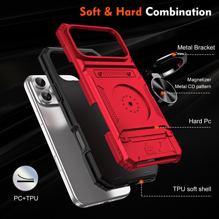 For iPhone 17 Pro TPU+PC Shockproof Card Phone Case with Metal Ring Holder