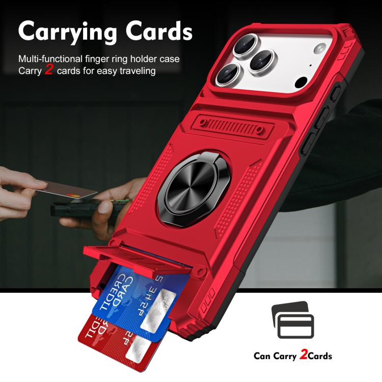 For iPhone 17 Pro TPU+PC Shockproof Card Phone Case with Metal Ring Holder