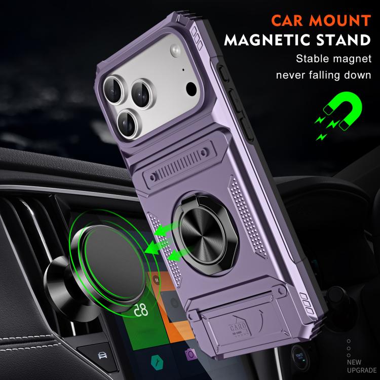 For iPhone 17 Pro TPU+PC Shockproof Card Phone Case with Metal Ring Holder