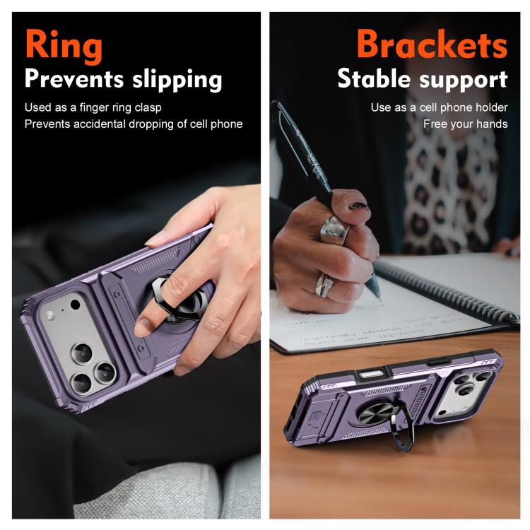 For iPhone 17 Pro TPU+PC Shockproof Card Phone Case with Metal Ring Holder
