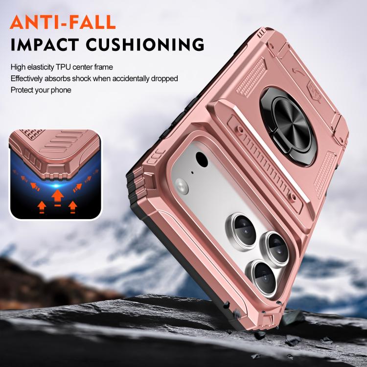 For iPhone 17 Pro TPU+PC Shockproof Card Phone Case with Metal Ring Holder