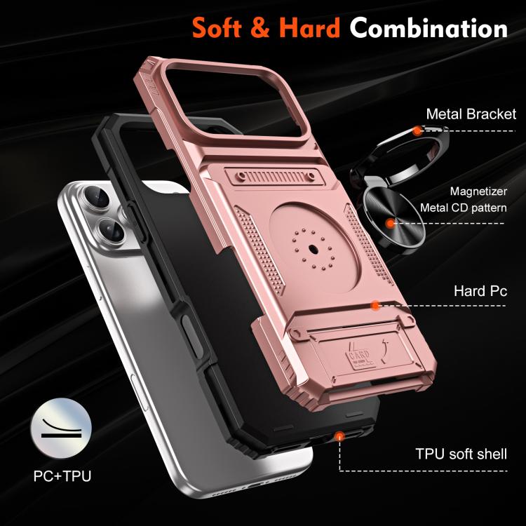 For iPhone 17 Pro TPU+PC Shockproof Card Phone Case with Metal Ring Holder