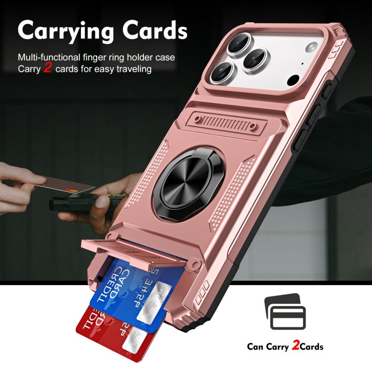 For iPhone 17 Pro TPU+PC Shockproof Card Phone Case with Metal Ring Holder