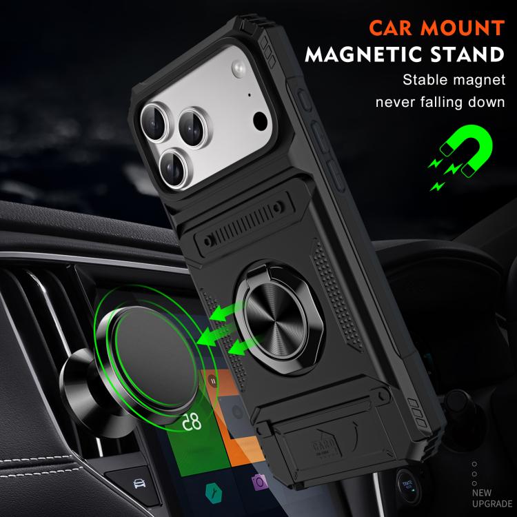 For iPhone 17 Pro TPU+PC Shockproof Card Phone Case with Metal Ring Holder