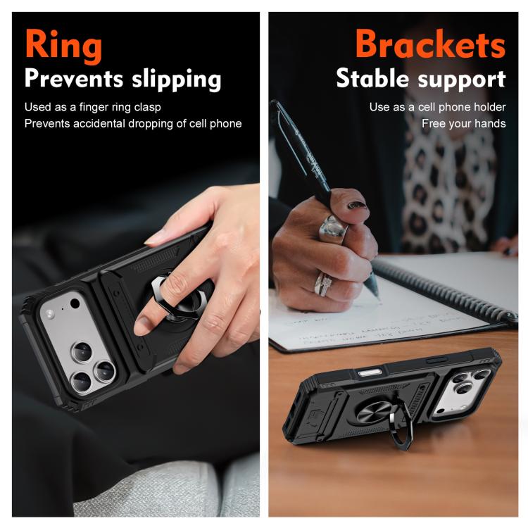 For iPhone 17 Pro TPU+PC Shockproof Card Phone Case with Metal Ring Holder