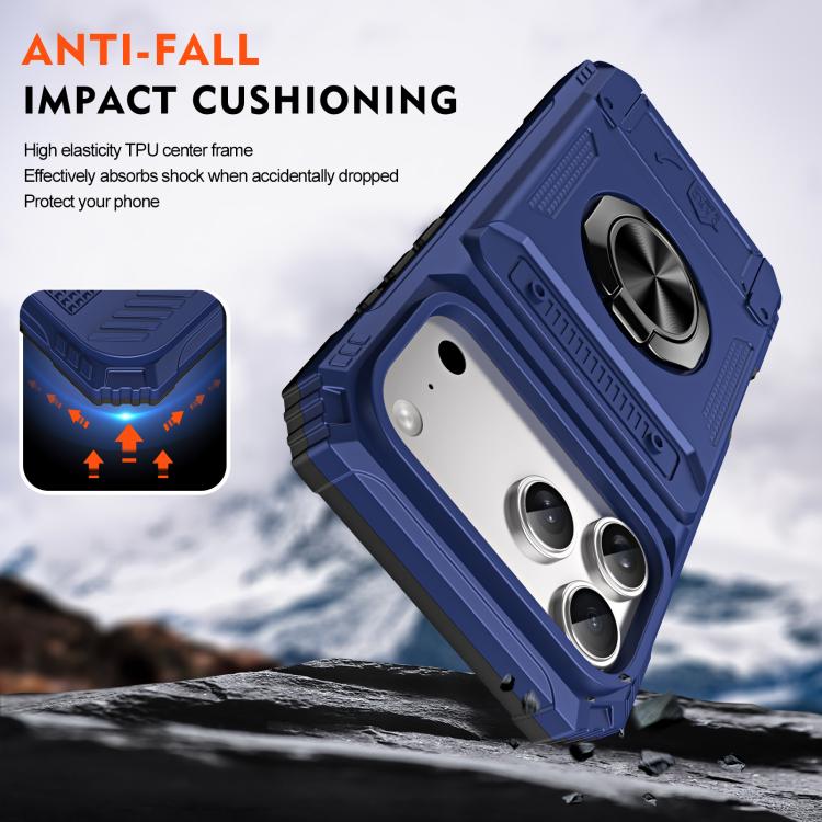 For iPhone 17 Pro TPU+PC Shockproof Card Phone Case with Metal Ring Holder