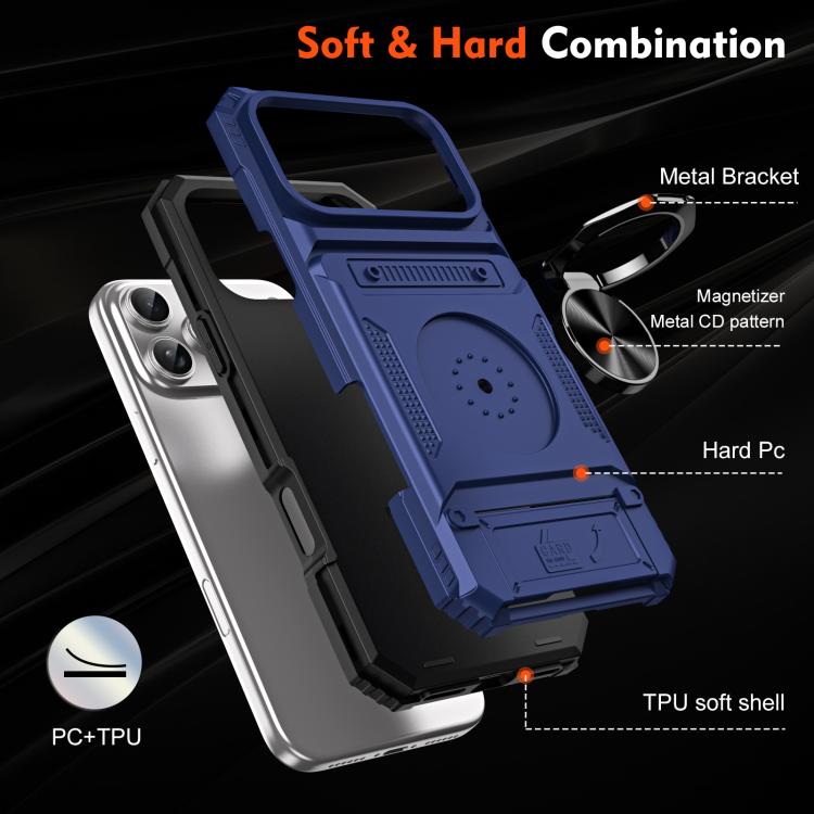 For iPhone 17 Pro TPU+PC Shockproof Card Phone Case with Metal Ring Holder