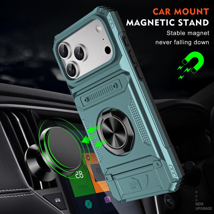 For iPhone 17 Pro TPU+PC Shockproof Card Phone Case with Metal Ring Holder