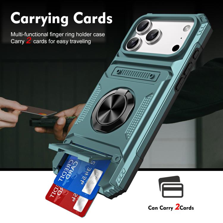 For iPhone 17 Pro TPU+PC Shockproof Card Phone Case with Metal Ring Holder