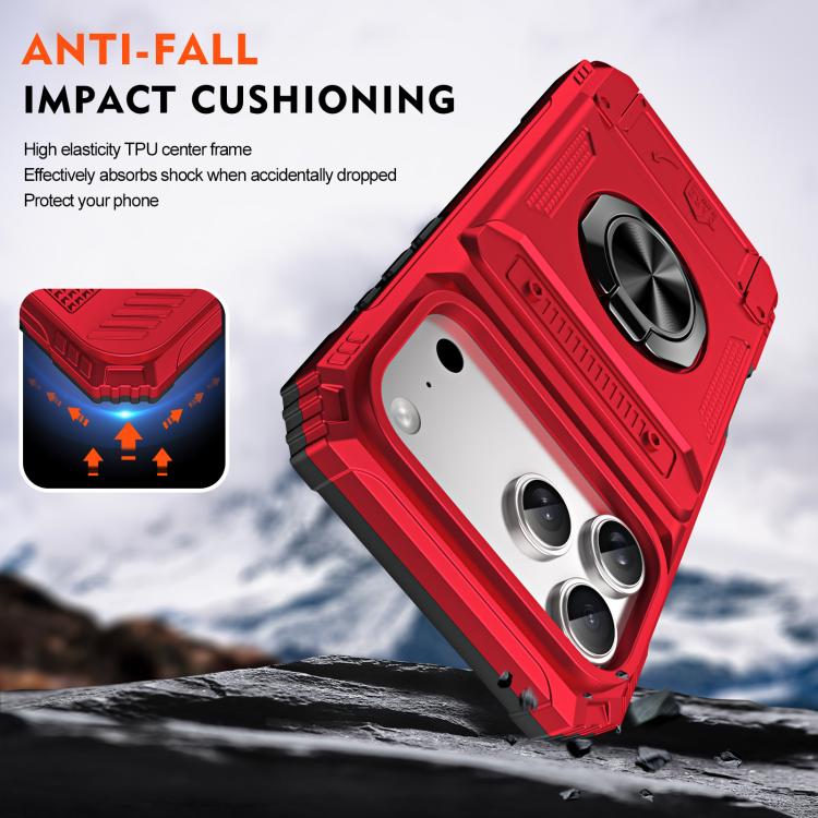 For iPhone 17 Pro Max TPU+PC Shockproof Card Phone Case with Metal Ring Holder