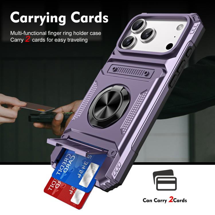 For iPhone 17 Pro Max TPU+PC Shockproof Card Phone Case with Metal Ring Holder