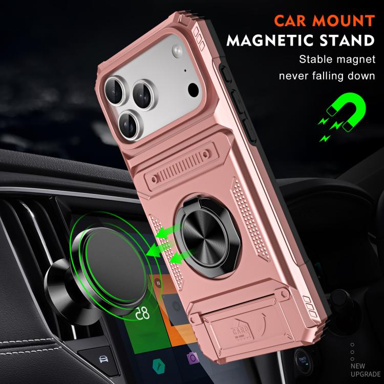 For iPhone 17 Pro Max TPU+PC Shockproof Card Phone Case with Metal Ring Holder