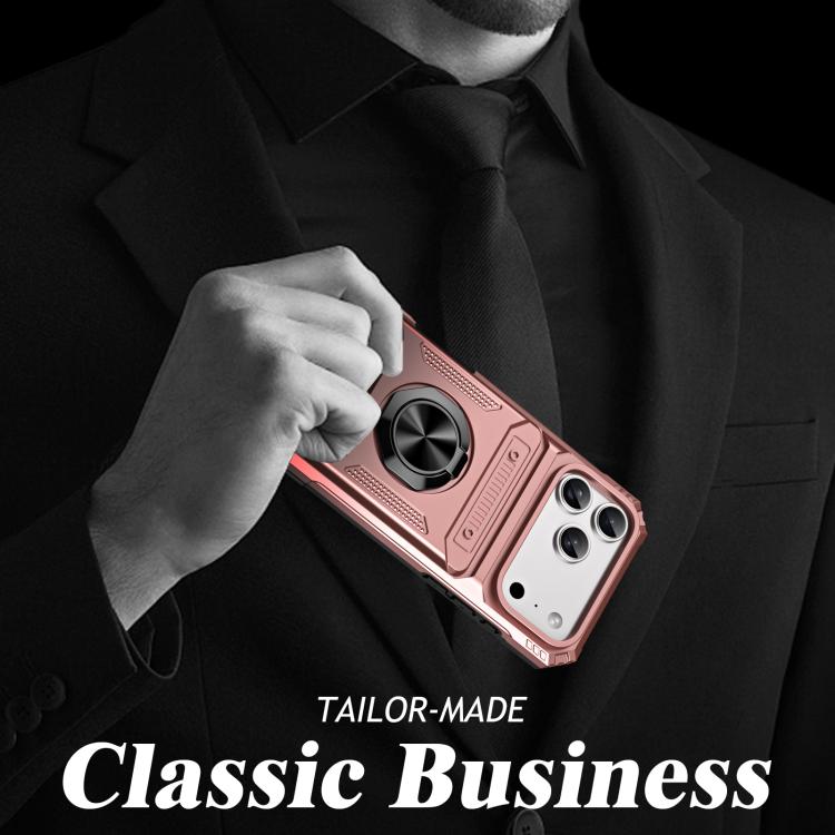 For iPhone 17 Pro Max TPU+PC Shockproof Card Phone Case with Metal Ring Holder