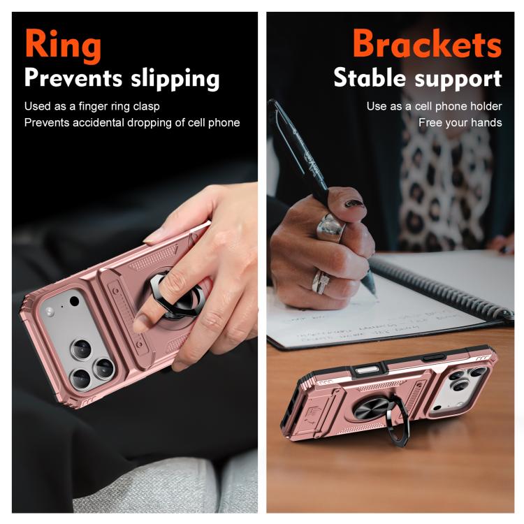 For iPhone 17 Pro Max TPU+PC Shockproof Card Phone Case with Metal Ring Holder