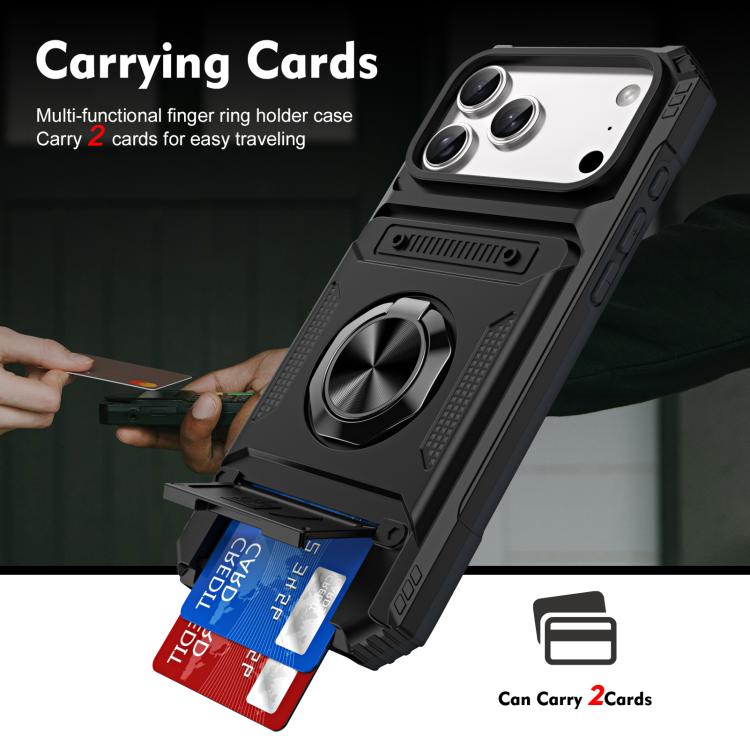 For iPhone 17 Pro Max TPU+PC Shockproof Card Phone Case with Metal Ring Holder