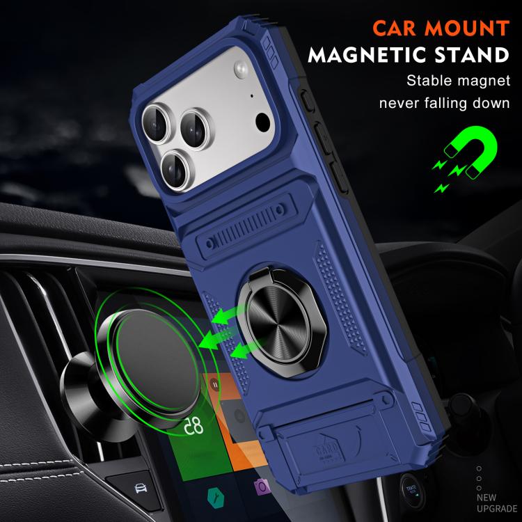 For iPhone 17 Pro Max TPU+PC Shockproof Card Phone Case with Metal Ring Holder