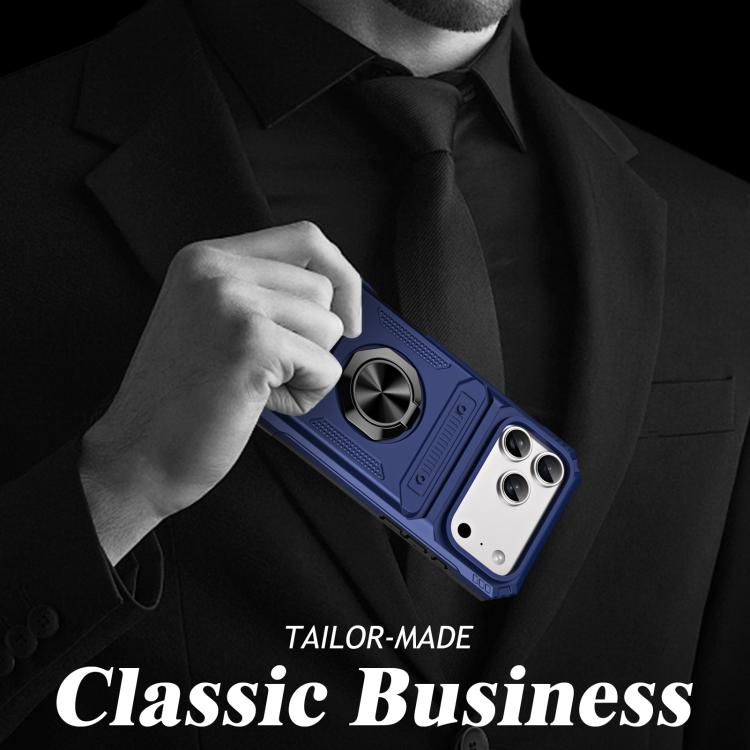 For iPhone 17 Pro Max TPU+PC Shockproof Card Phone Case with Metal Ring Holder