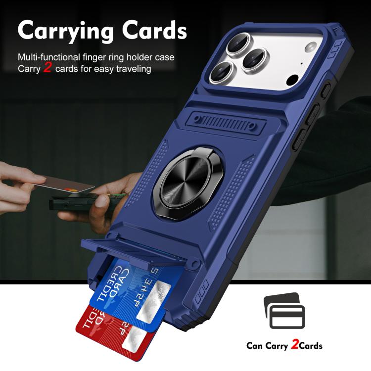 For iPhone 17 Pro Max TPU+PC Shockproof Card Phone Case with Metal Ring Holder