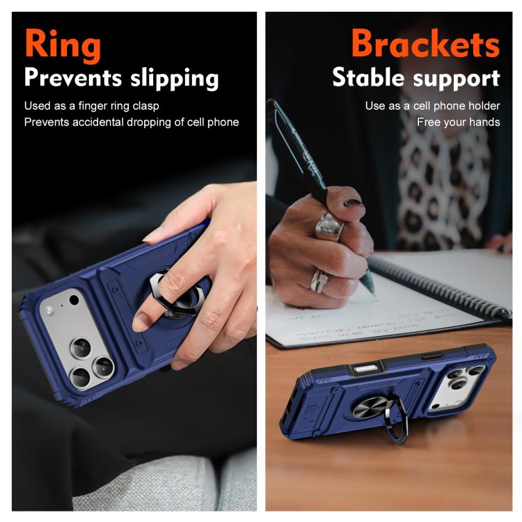 For iPhone 17 Pro Max TPU+PC Shockproof Card Phone Case with Metal Ring Holder