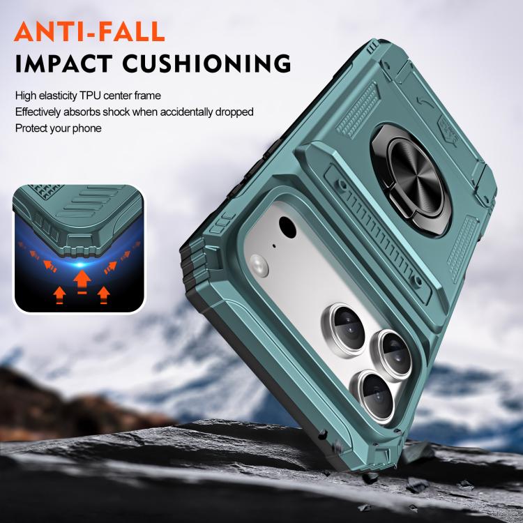 For iPhone 17 Pro Max TPU+PC Shockproof Card Phone Case with Metal Ring Holder