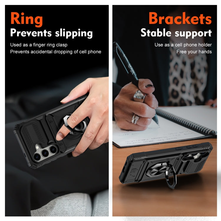 For Samsung Galaxy A14 TPU+PC Shockproof Card Phone Case with Metal Ring Holder