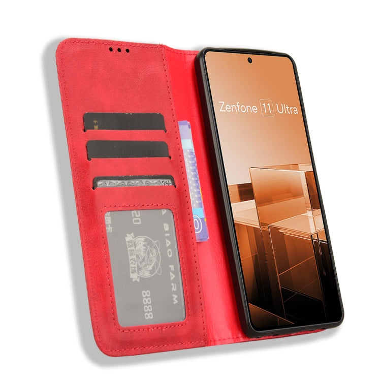 For Asus Zenfone 11 Ultra Magnetic Buckle Retro Texture Leather Phone Case