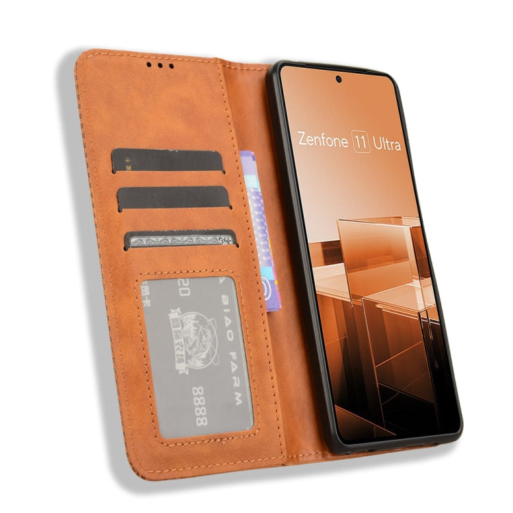 For Asus Zenfone 11 Ultra Magnetic Buckle Retro Texture Leather Phone Case