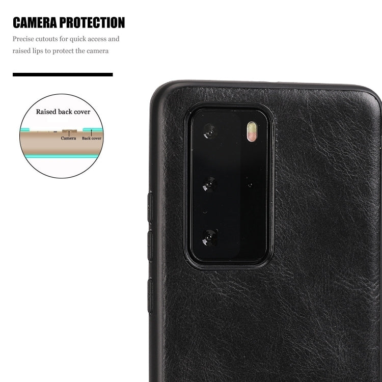 For Huawei P40 Crazy Horse Textured Calfskin PU+PC+TPU Case