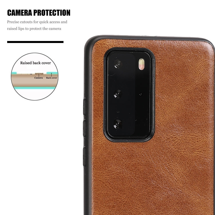 For Huawei P40 Pro Crazy Horse Textured Calfskin PU+PC+TPU Case