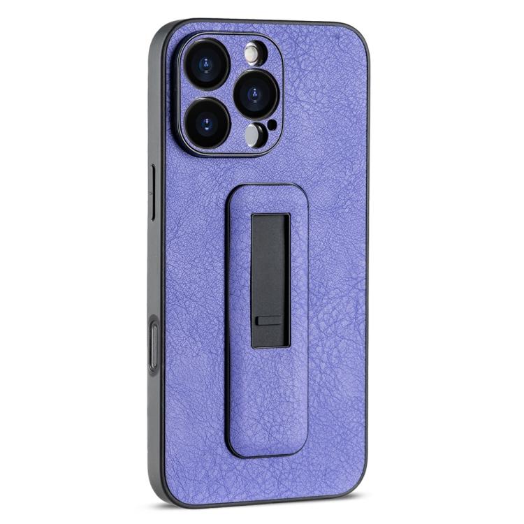 For iPhone 16 Pro Max PU Leather Push-pull Bracket Shockproof Phone Case