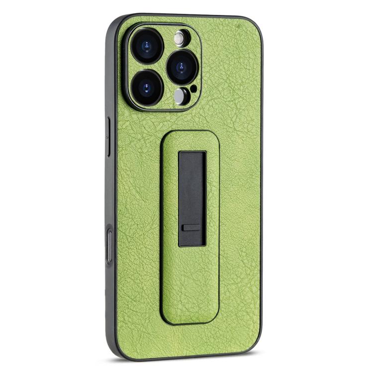 For iPhone 16 Pro Max PU Leather Push-pull Bracket Shockproof Phone Case