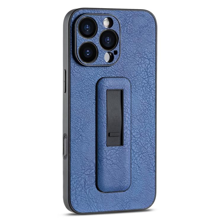For iPhone 16 Pro Max PU Leather Push-pull Bracket Shockproof Phone Case