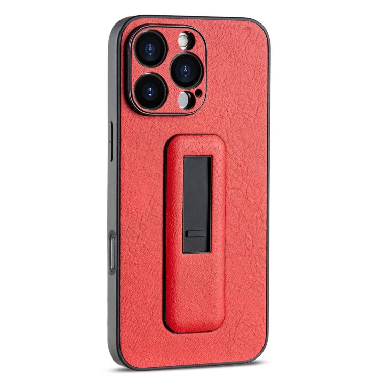 For iPhone 16 Pro Max PU Leather Push-pull Bracket Shockproof Phone Case