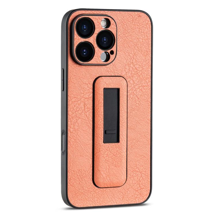For iPhone 16 Pro Max PU Leather Push-pull Bracket Shockproof Phone Case